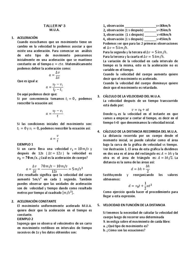 Movimiento Uniforme Acelerado | PDF | Velocidad | Aceleración