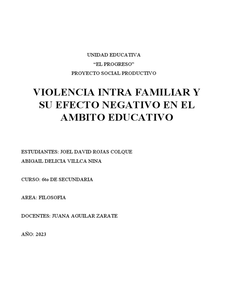 Impacto de la Violencia Familiar en Educación | PDF | Ciencias sociales