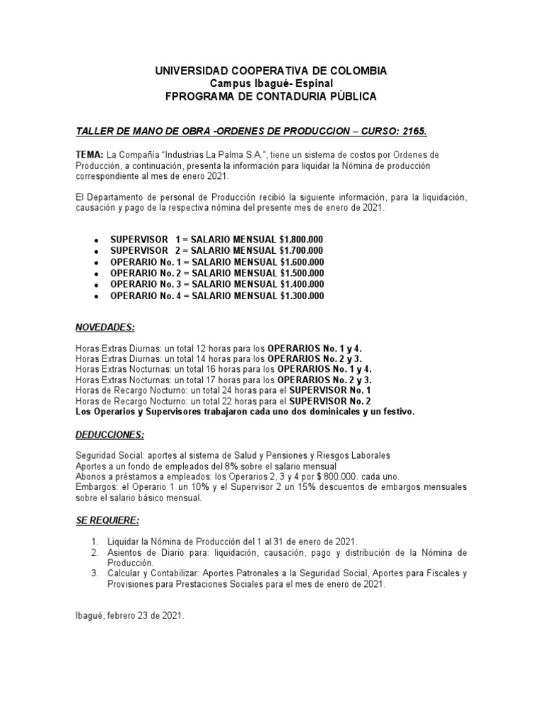 Taller Nomina curso 2165 | PDF