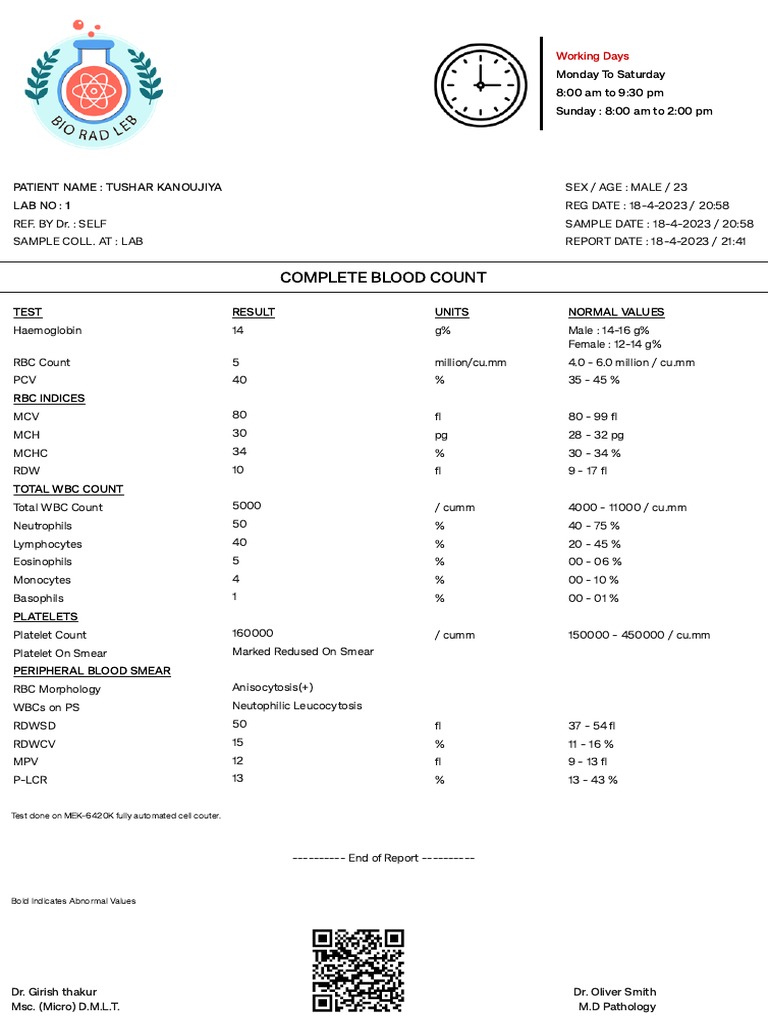 CBC-Report R | PDF | White Blood Cell | Medical Specialties