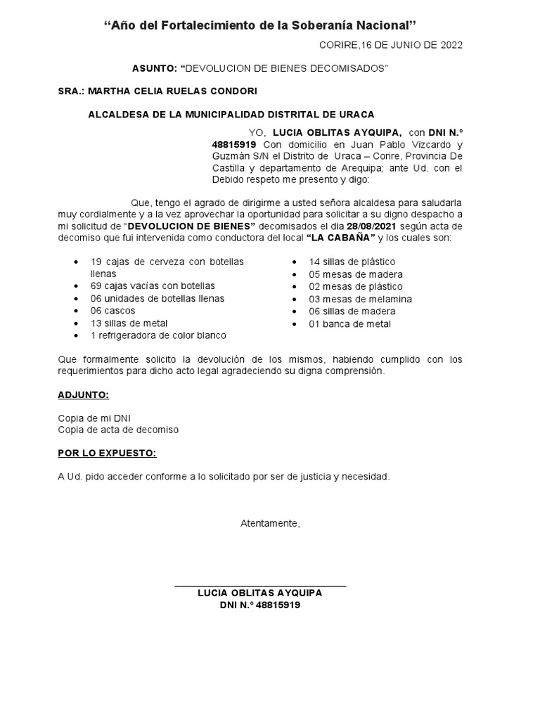 Solicitud de Devolucion de Bienes | PDF