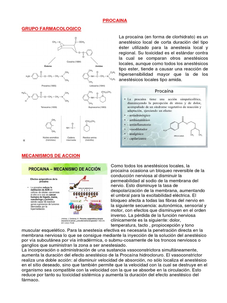 Procaína: Usos y Contraindicaciones | PDF | Anestesia | Medicina CLINICA