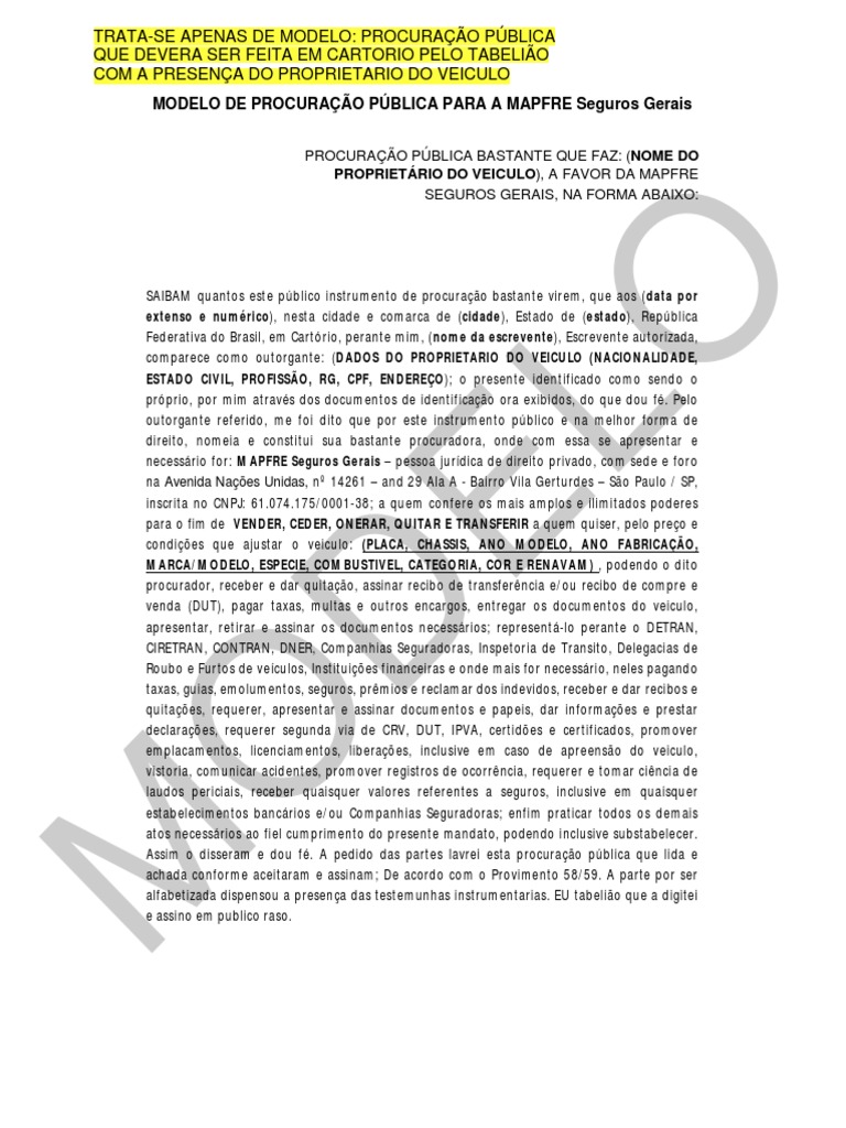 Modelo de Procuração Pública para Veículo | PDF