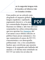 El Español Es La Segunda Lengua Más Hablada Del Mundo y El Idioma Más Estudiado en Estados Unidos