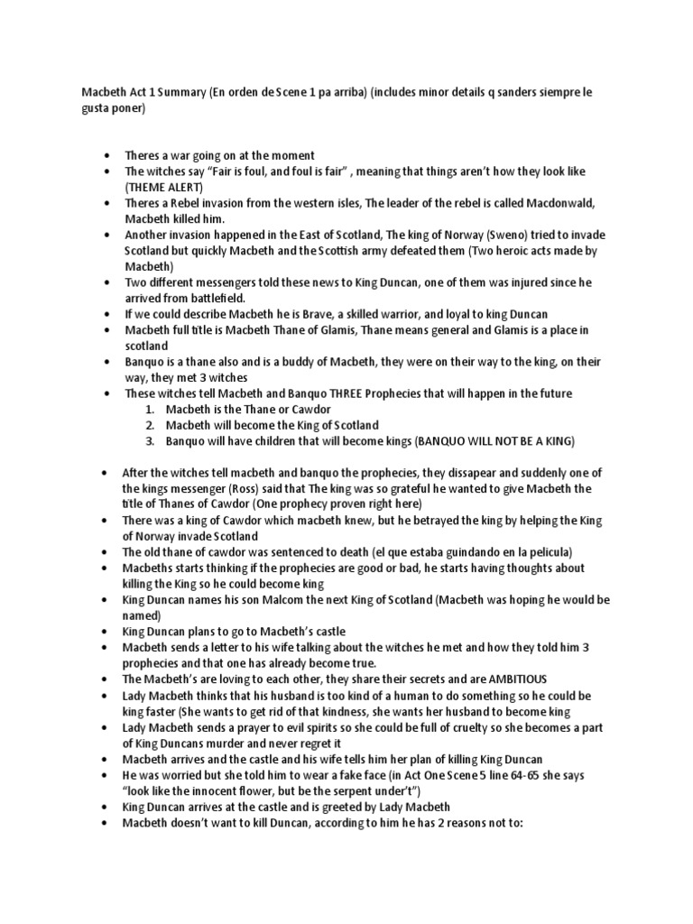 Macbeth Act 1 Summary and Analysis | PDF | Macbeth | Shakespearean ...