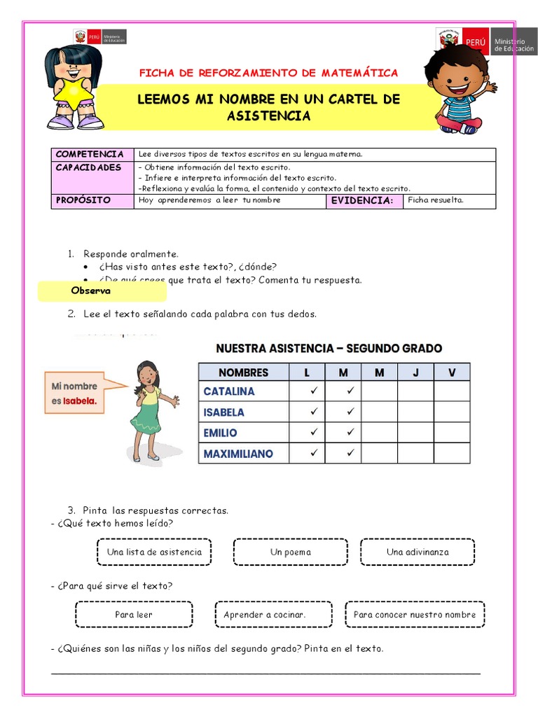 Cartel de Asistencia para Aprender Nombres | PDF | Artes del Lenguaje y ...