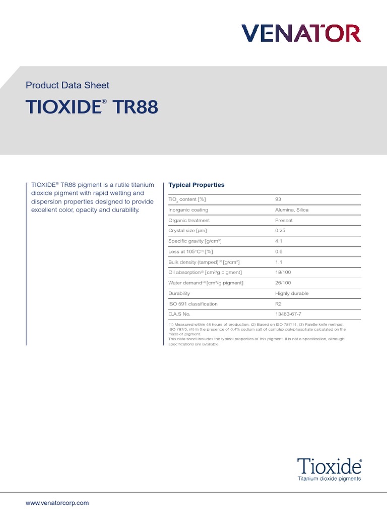 TIOXIDE TR88 Datasheet PDF Titanium Dioxide Materials