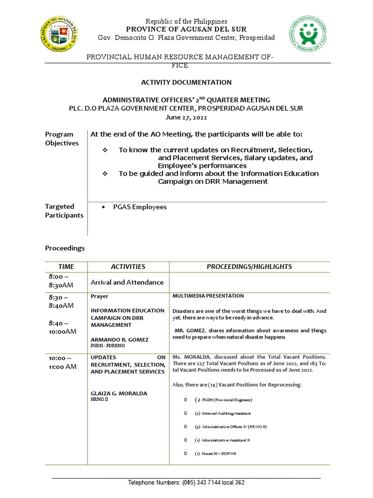 Administrative Officer S 2nd Quarter Meeting Pdf Business