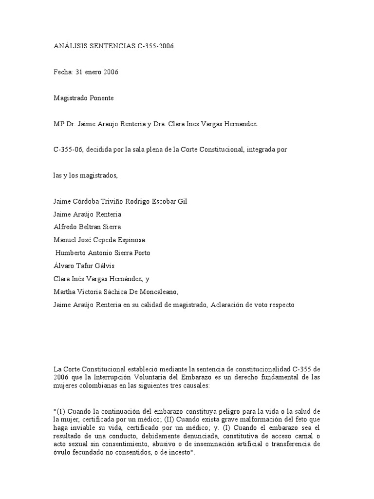 Sentencia C 355 2006 | PDF | Aborto | Violación