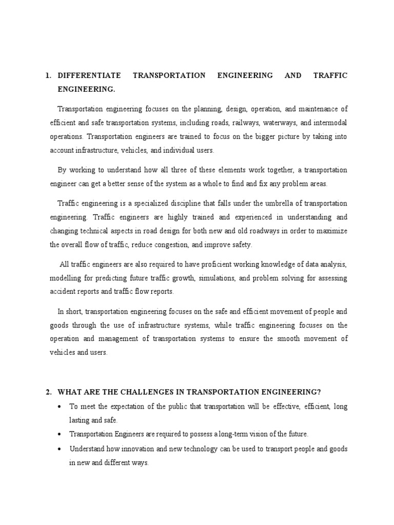 Distinguishing Traffic and Transportation Engineering | PDF