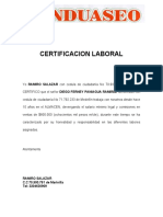 Certificacion Laboral: Ramiro Salazar C.C 70.900.781 de Marinilla Tel: 3204630909