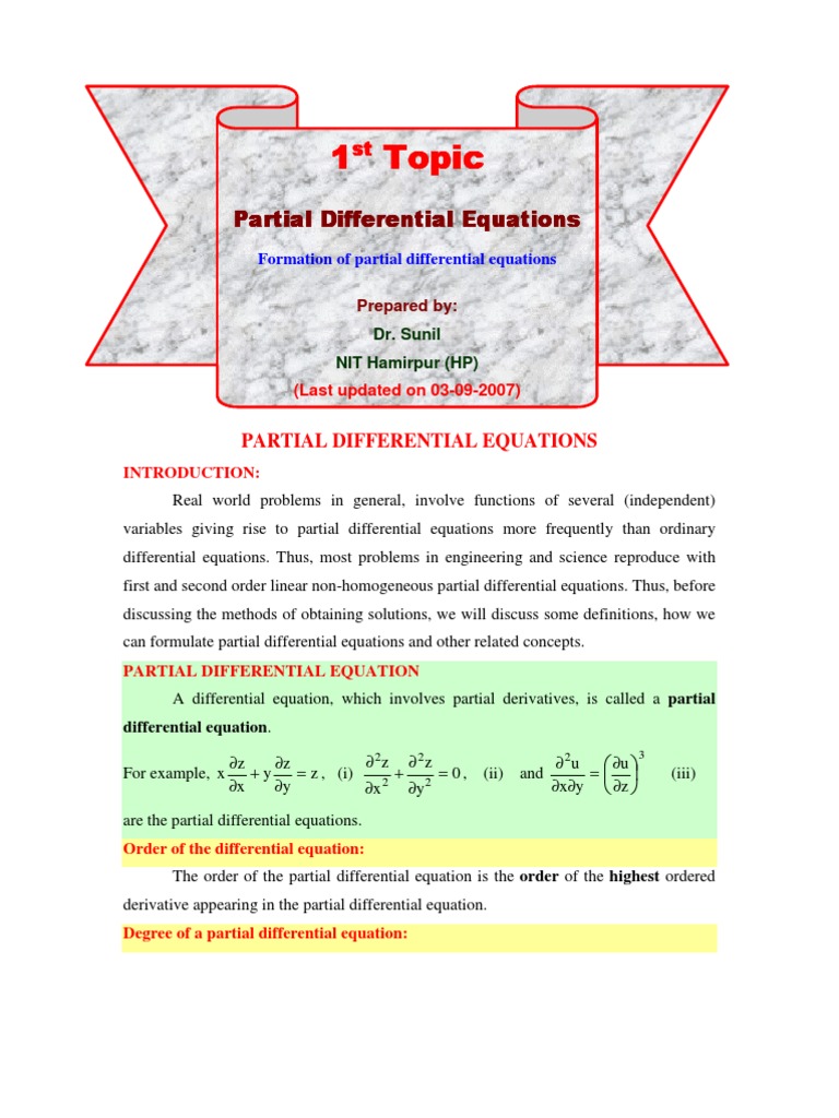Formation of Partial Differential Equations | PDF | Partial ...