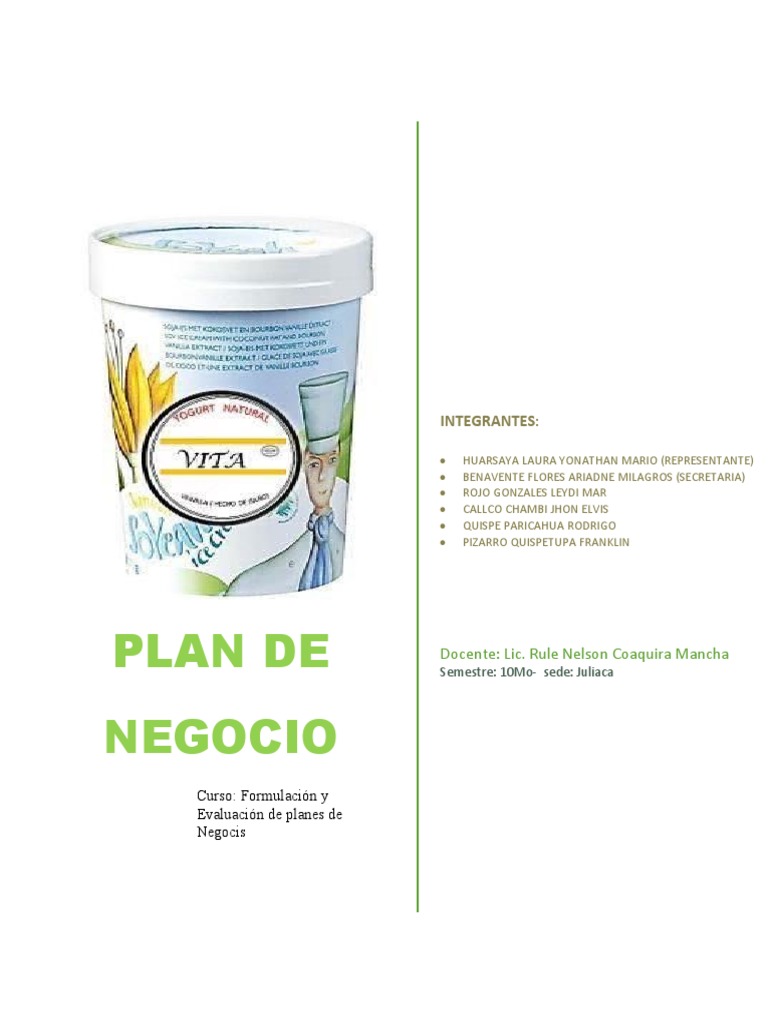Plan de Negocio de Yogurt Vita | PDF | Yogur | Alimentos