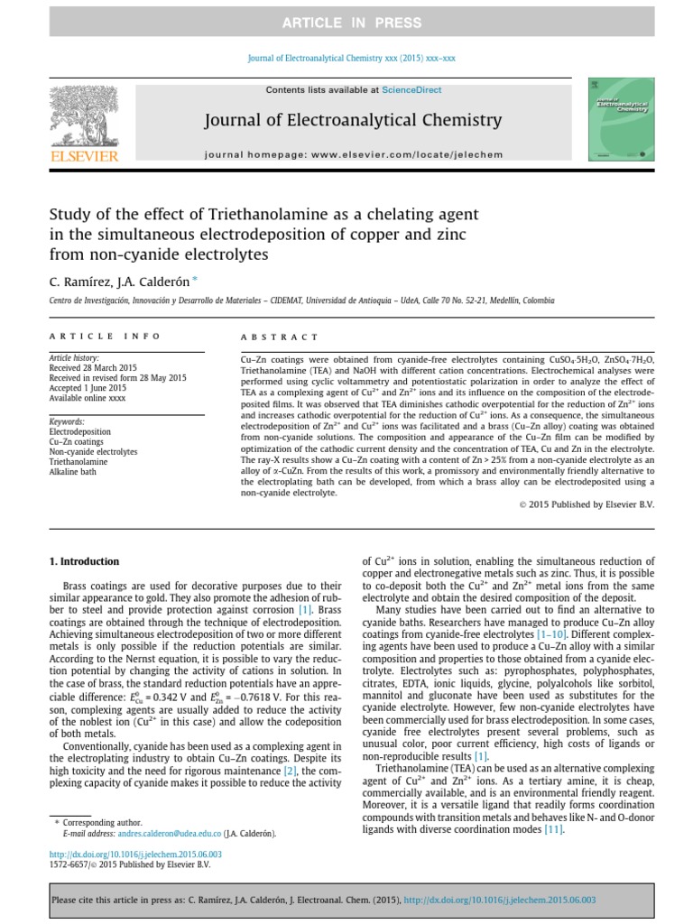 Study of The Effect of Triethanolamine As A Chelating Agent in The