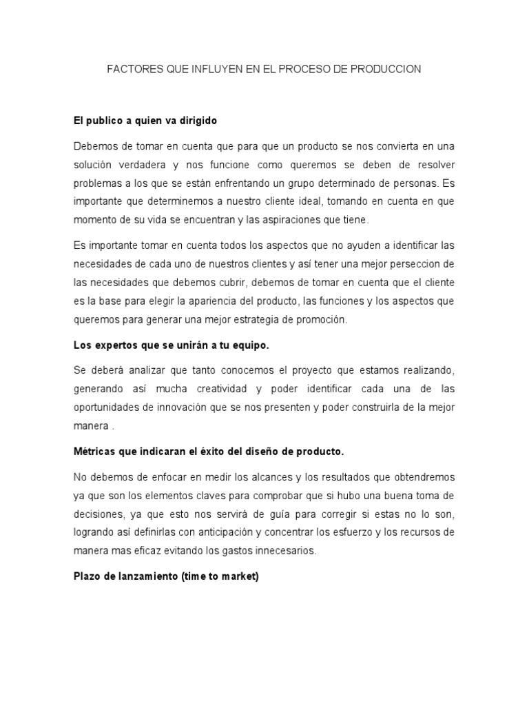 Factores Que Influyen en El Proceso de Produccion | PDF | Producto ...