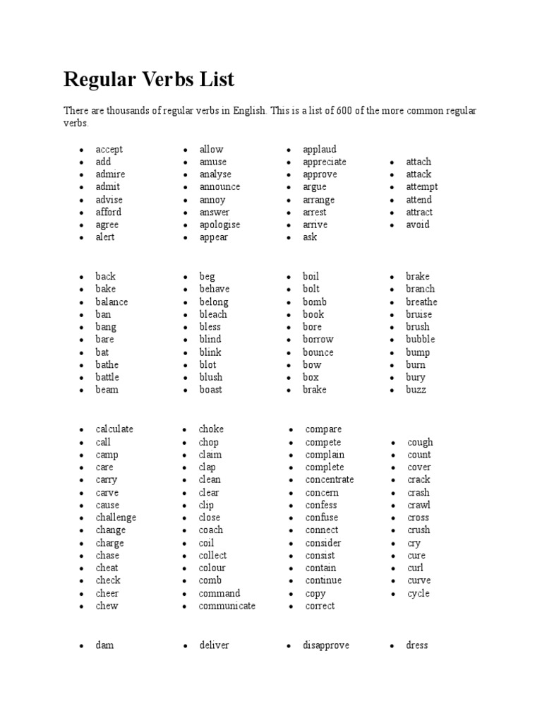 Verb List | PDF