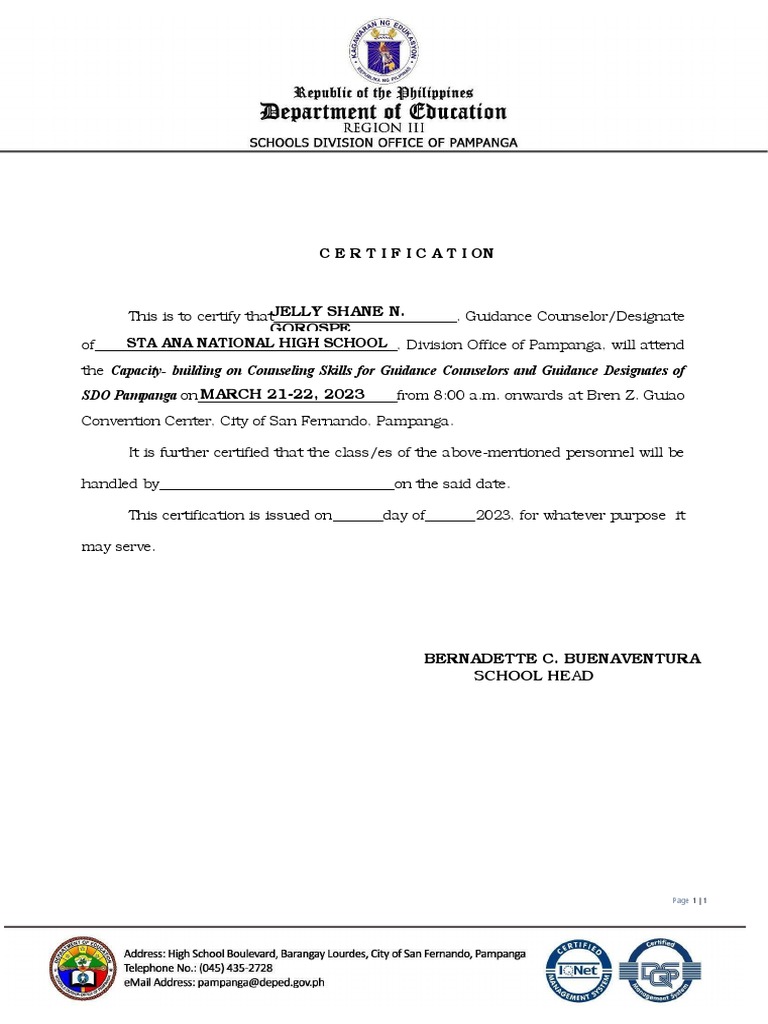 Certification of Counselors Designates PDF