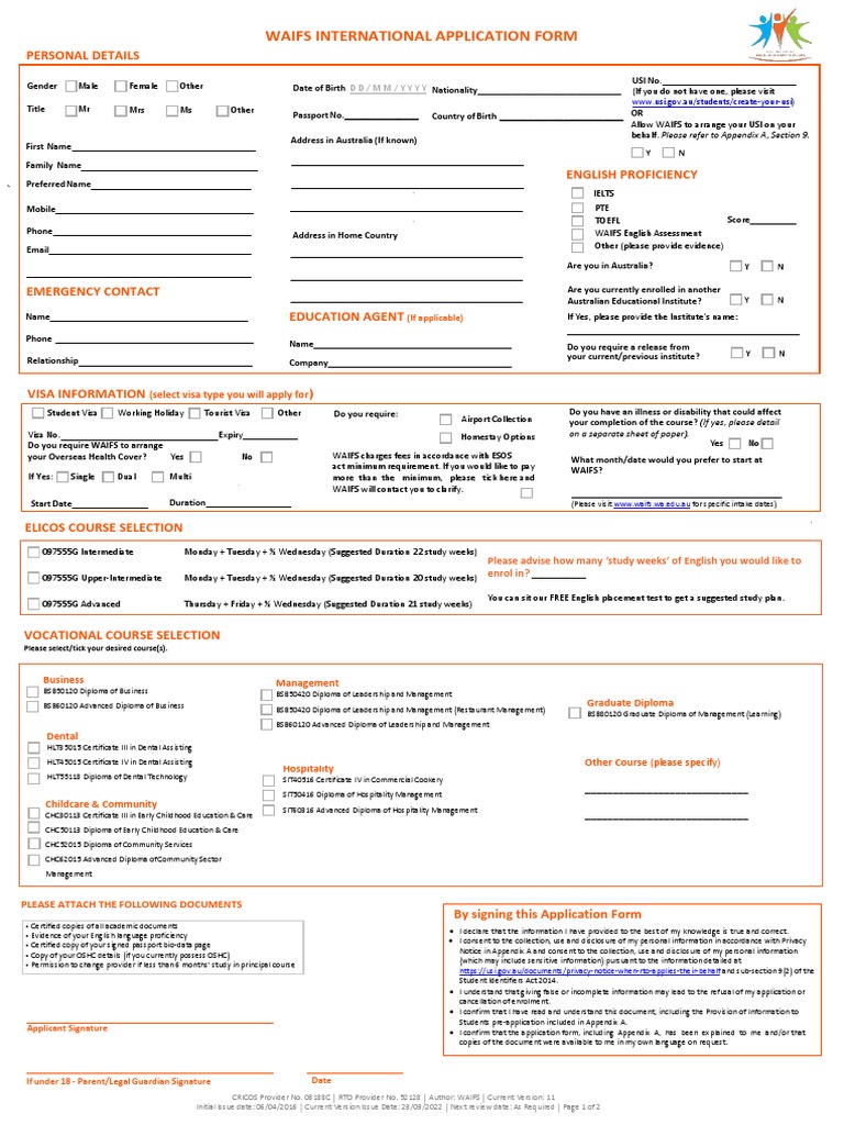 WAIFS International-Application-2022-4 | PDF | Cost Of Living | Diploma