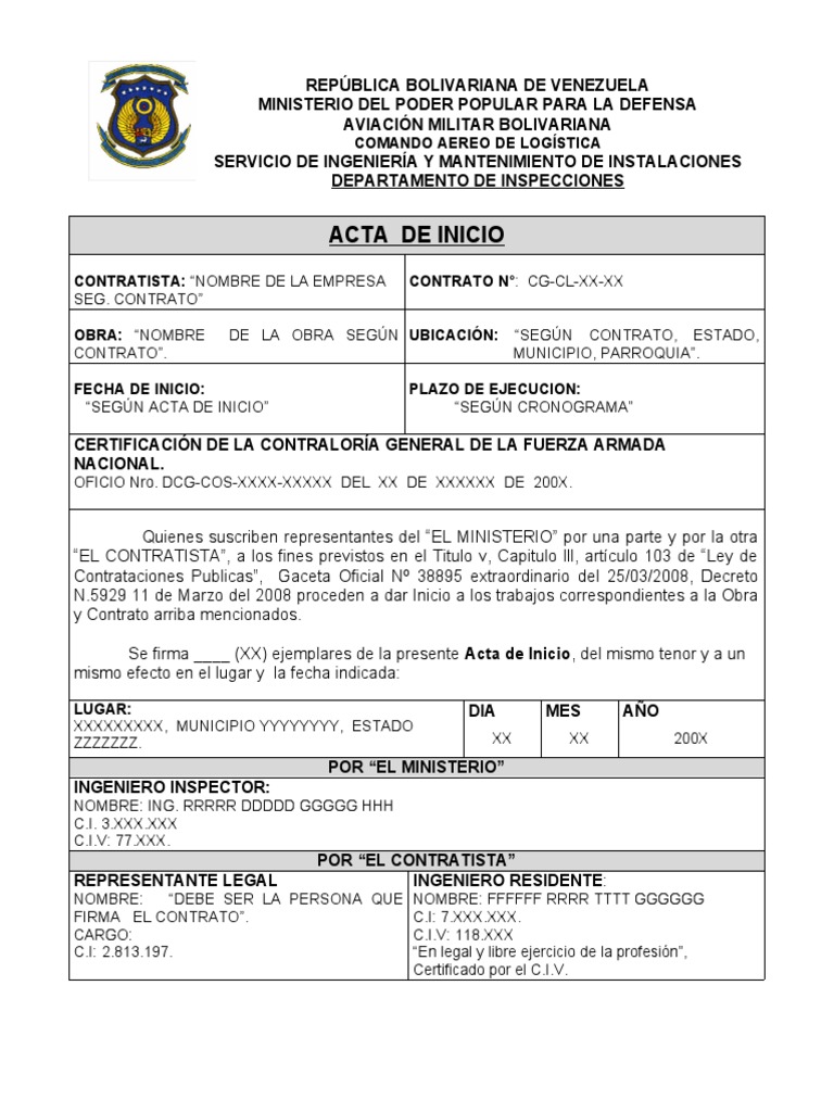 Acta de Inicio de Obra y Contrato | PDF | Derecho