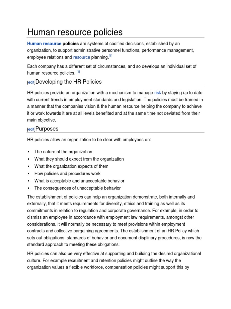 Human Resource Policies | PDF | Human Resource Management | Employment