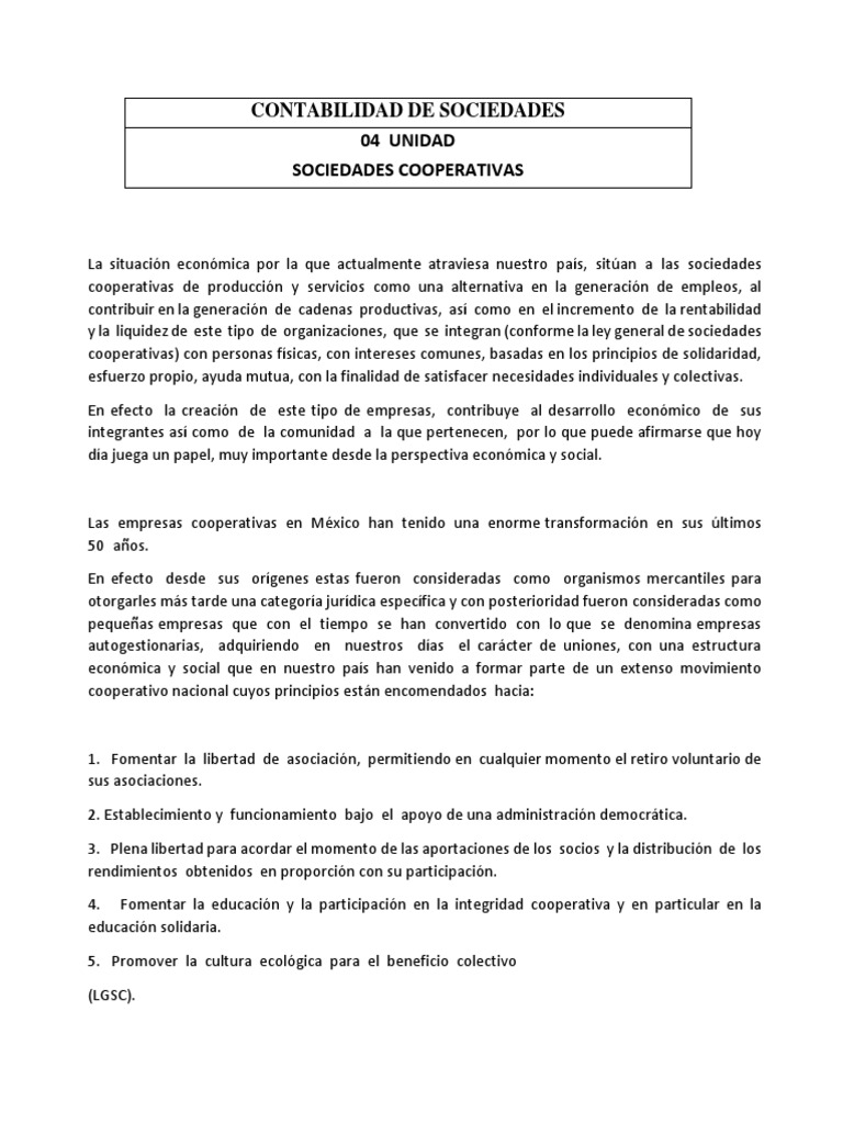 Contabilidad de Sociedades Cooperativas | PDF | Cooperativa | Sociedad ...