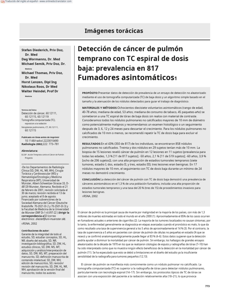 Prevalence of Cancer in Smokers En.es PDF Cáncer de pulmón Ct Scan