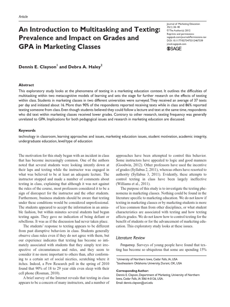 An Introduction To Multitasking and Texting Prevalence and Impact On