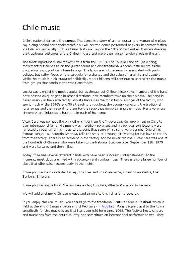 Chilean Music Traditions From Cueca Dancing to Nueva Canción and