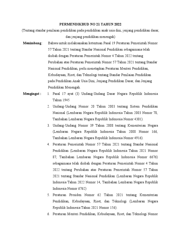 Permendikbud no 21 tahun 2022 pdf