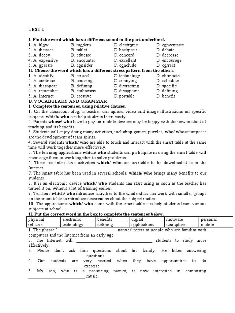 Test 1 Unit 8 Pdf English Language Tablet Computer