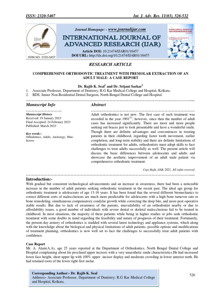 Comprehensive Orthodontic Treatment With Premolar Extraction of An Adult Male A Case Report