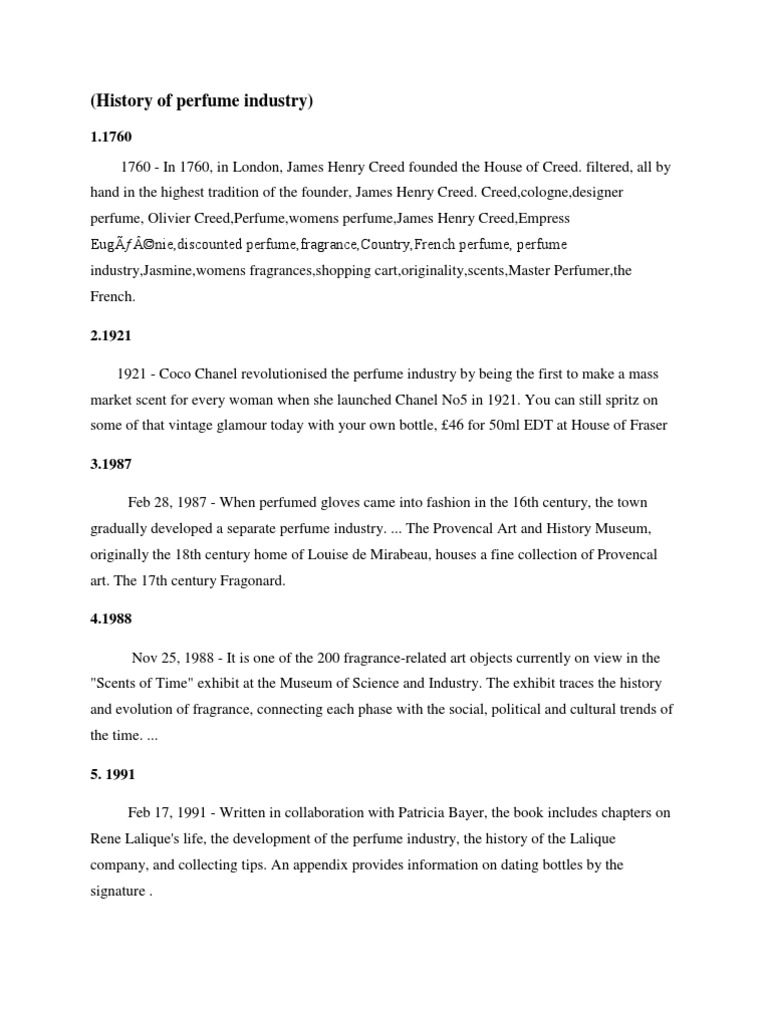 History of Perfume Industry | PDF | Perfume | Inventory