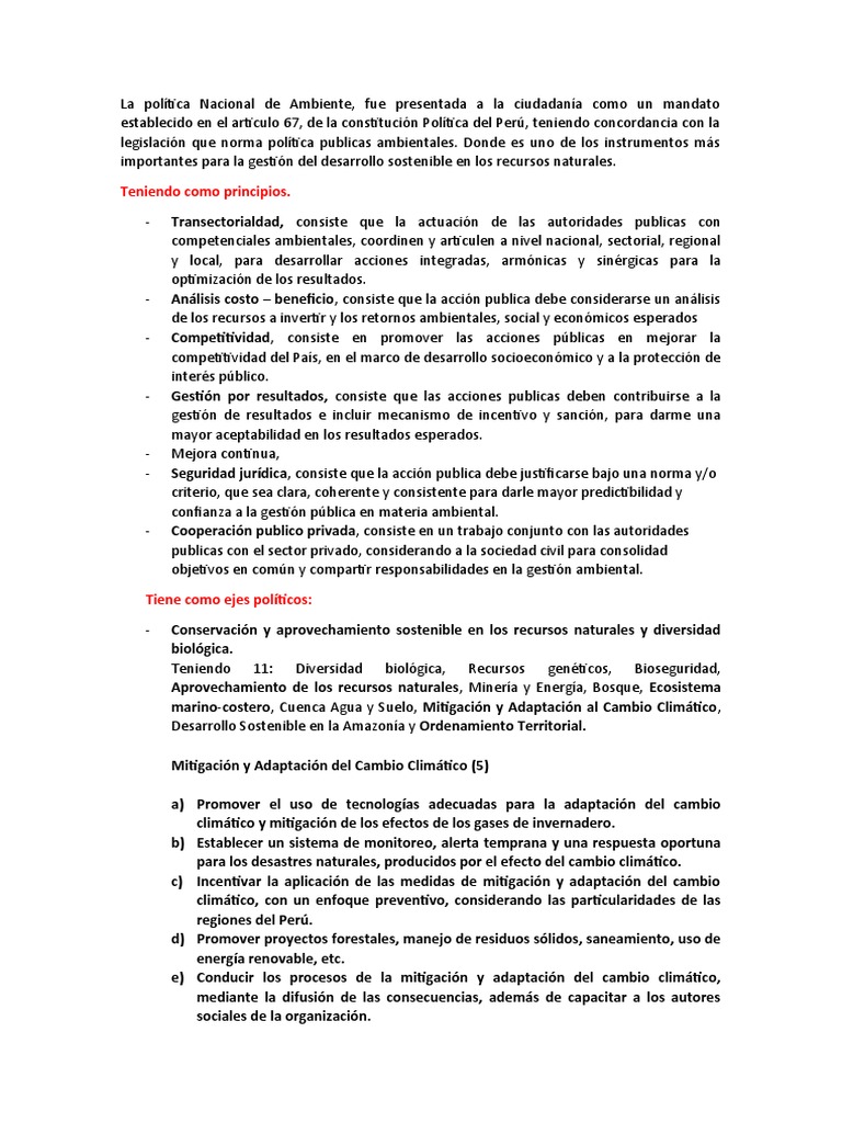 Principios de Política Nacional Climática | PDF | Mitigación del cambio ...