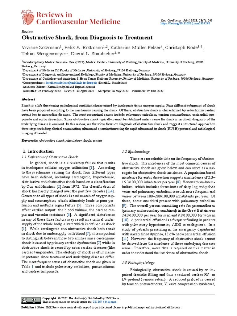 Obstructive Shock, From Diagnosis To Treatment | PDF | Shock ...