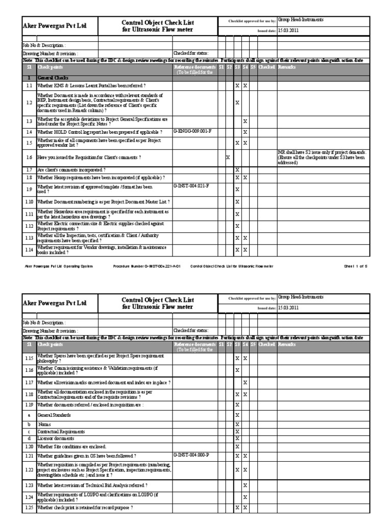 GINST004.221A Checklist For Ultrasonic Flow Meter PDF Flow
