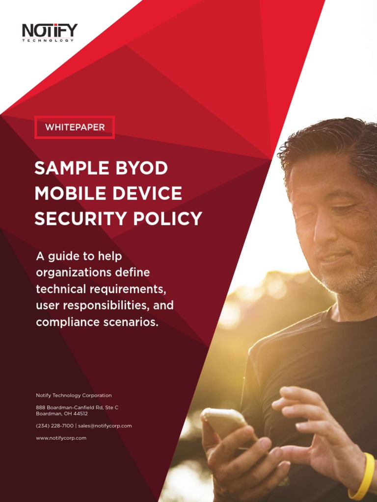 Notify Whitepaper Sample BYOD Mobile Device Security Policy 3222022 PDF Computer Security