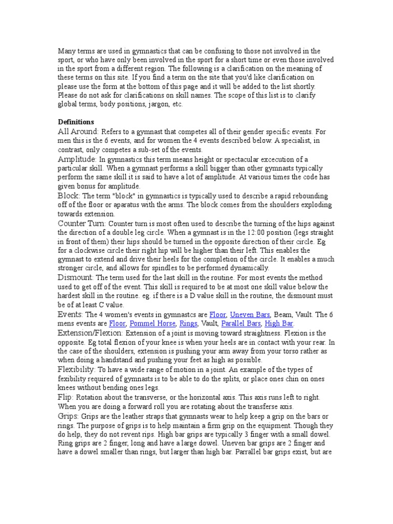 Gymnastics Terms Gymnastics Anatomical Terms Of Motion