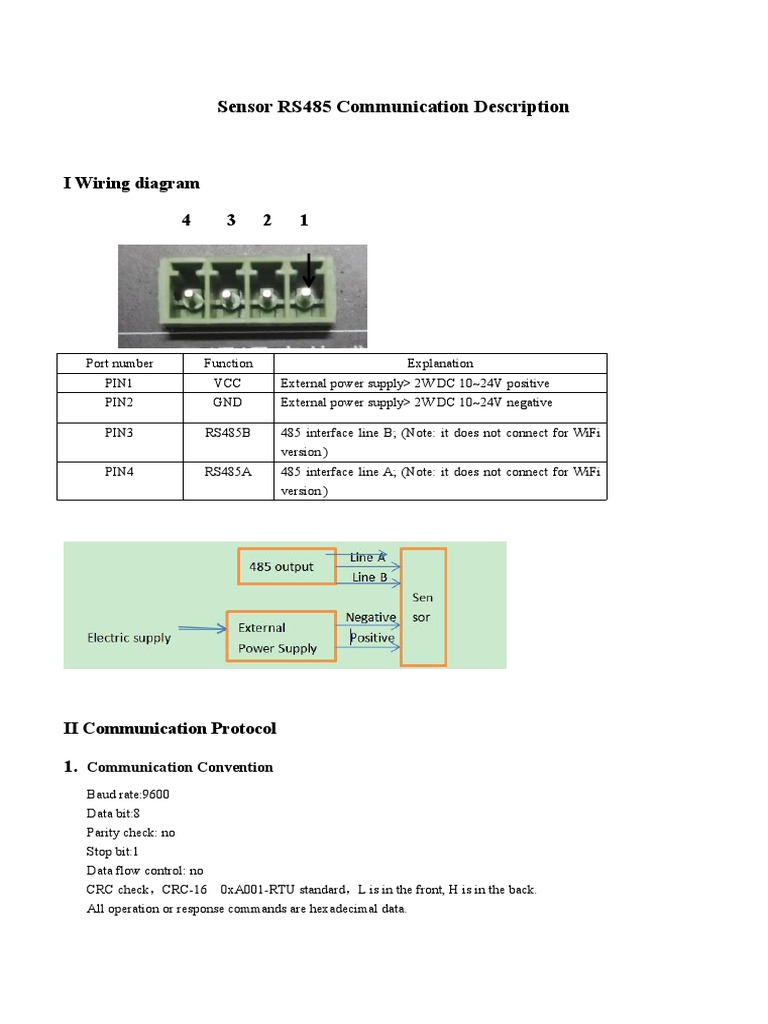 Sensor RS485 Communication Description: I Wiring Diagram 4 3 2 1 | PDF ...