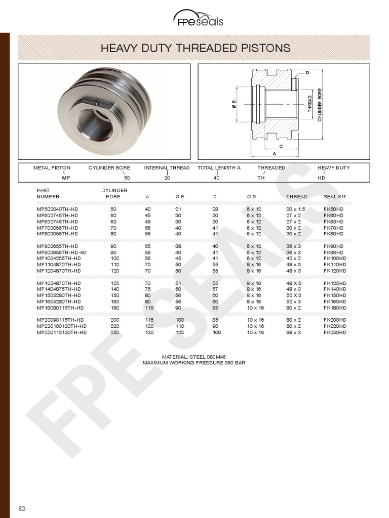 FPE Full Catalogue 64 Heavy Duty Threaded Pistons PDF Piston