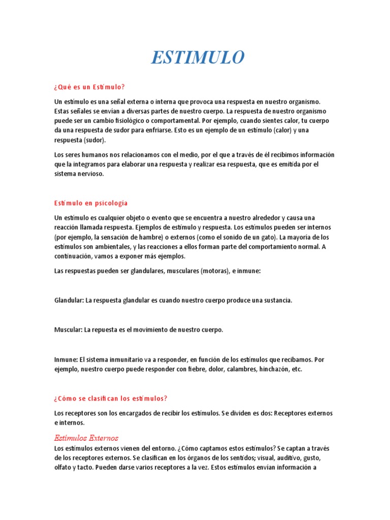 Clasificación de Estímulos Internos y Externos | PDF | Gusto | Sonido