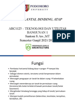 TM 8 - Lantai, Dinding, Atap: Arc1125 - Teknologi Dan Utilitas Bangunan 1 Santoni S.Ars.,MT Semester Ganjil 2021/2022