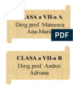 Clasa A Vii-A A: Dirig - Prof. Mateescu Ana-Maria