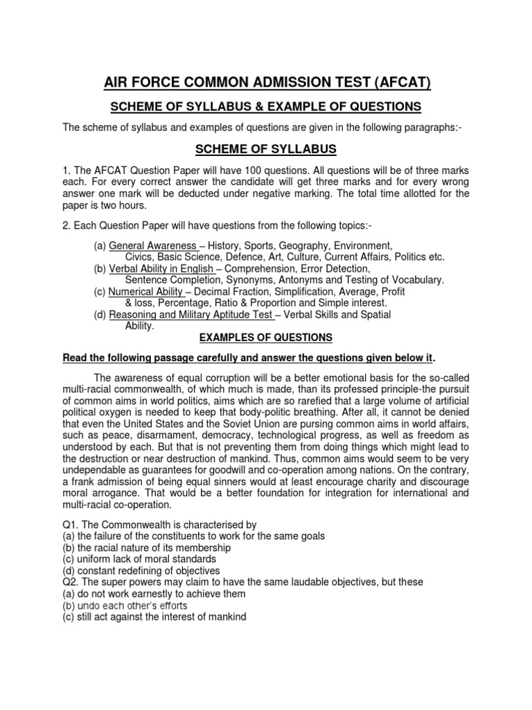 Air Force Common Admission Test PDF Test (Assessment)
