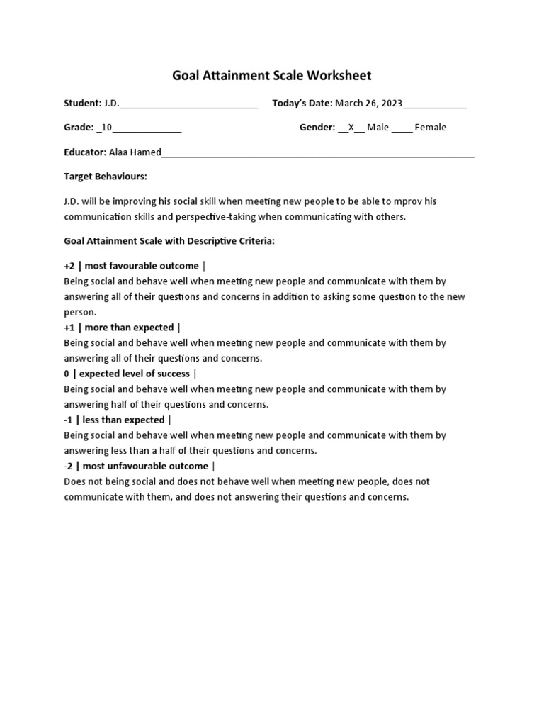 Ae wk10 Goal Attainment Scale Template | PDF