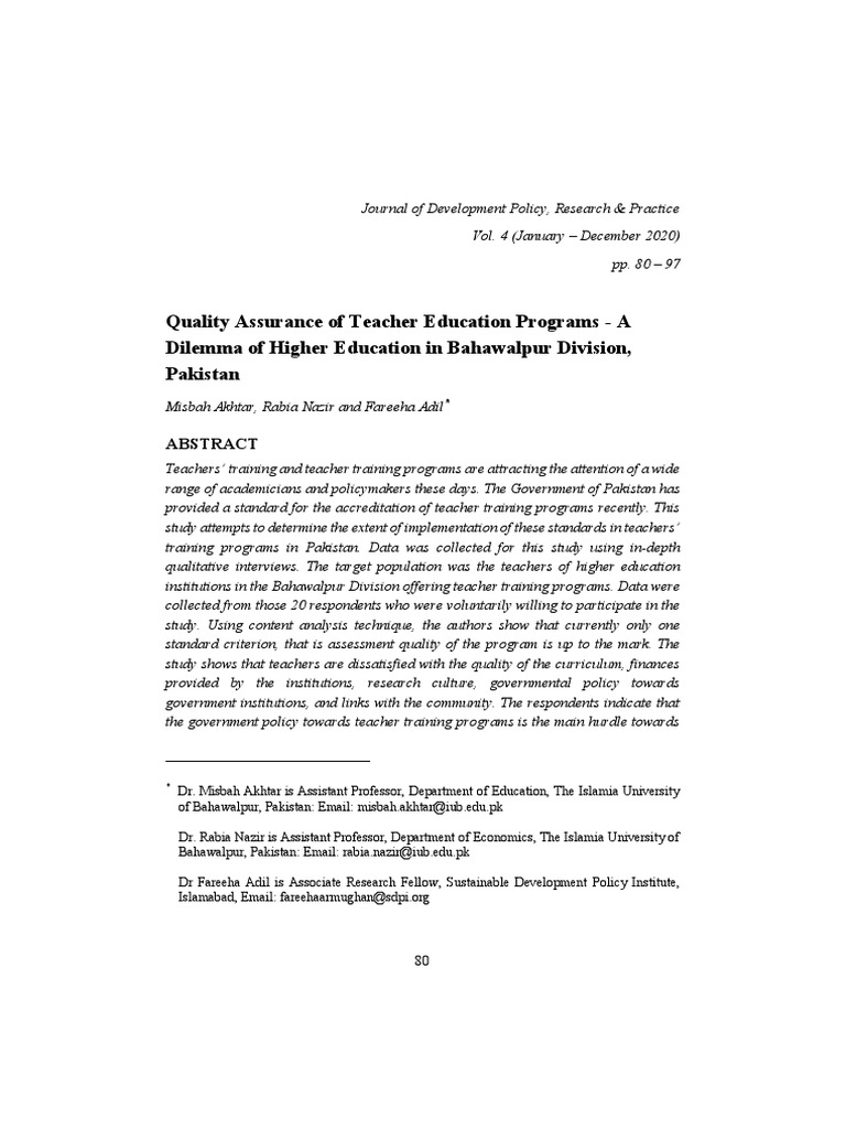 Teacher Education Quality in Pakistan | PDF | Teachers | Curriculum