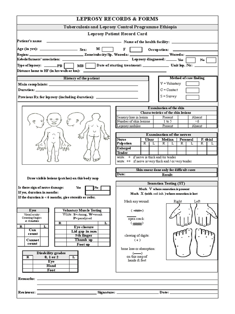 Leprosy Patient Record Card PDF Leprosy Hand