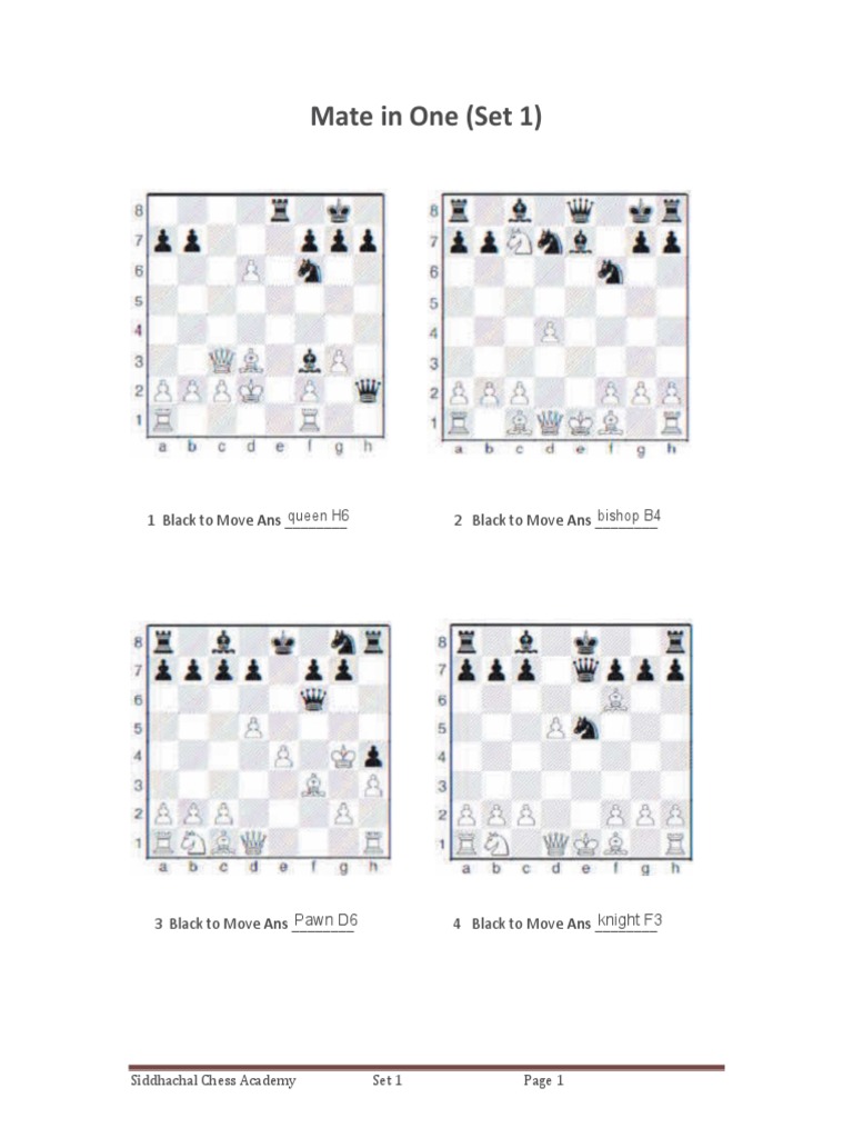 Mate in One (Set 1) : 1 Black To Move Ans - 2 Black To Move Ans | PDF ...