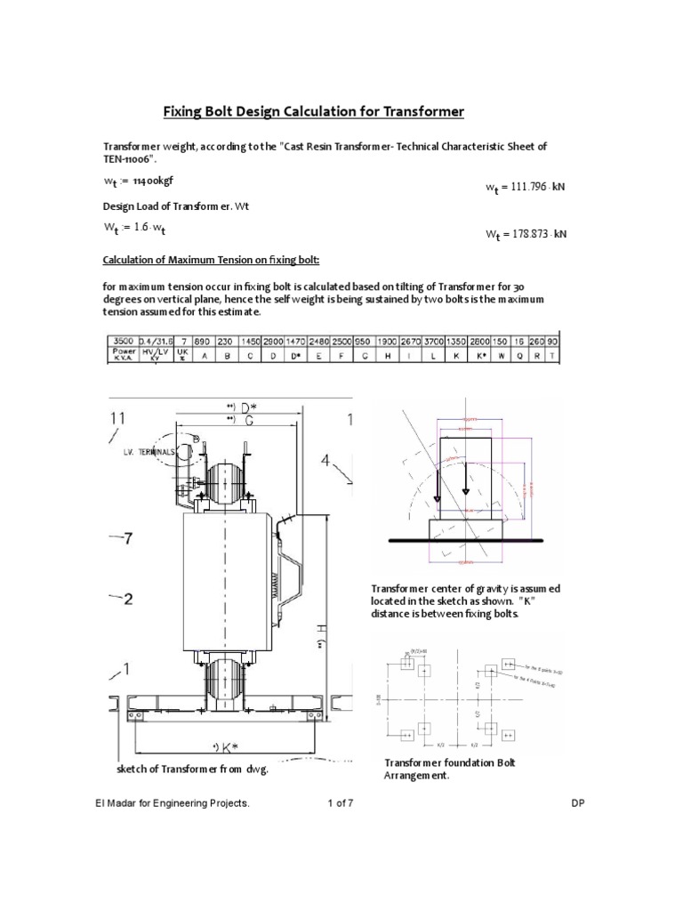 Transformer Bolt Design Calculations | PDF | Screw | Strength Of Materials