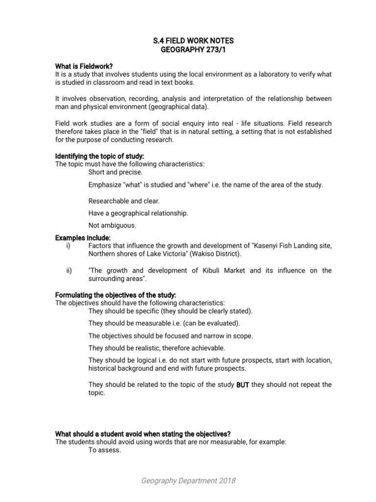 S.4 Field Work Notes Geography | PDF