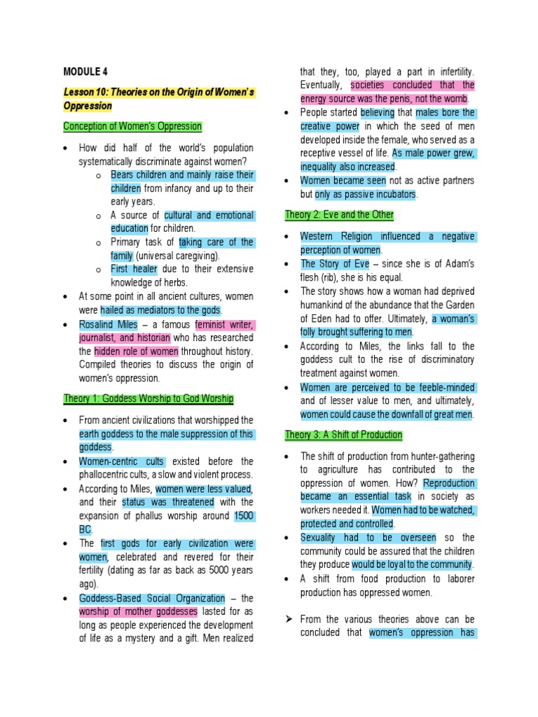 Lesson 10 Theories On The Origin of Women's Oppression PDF